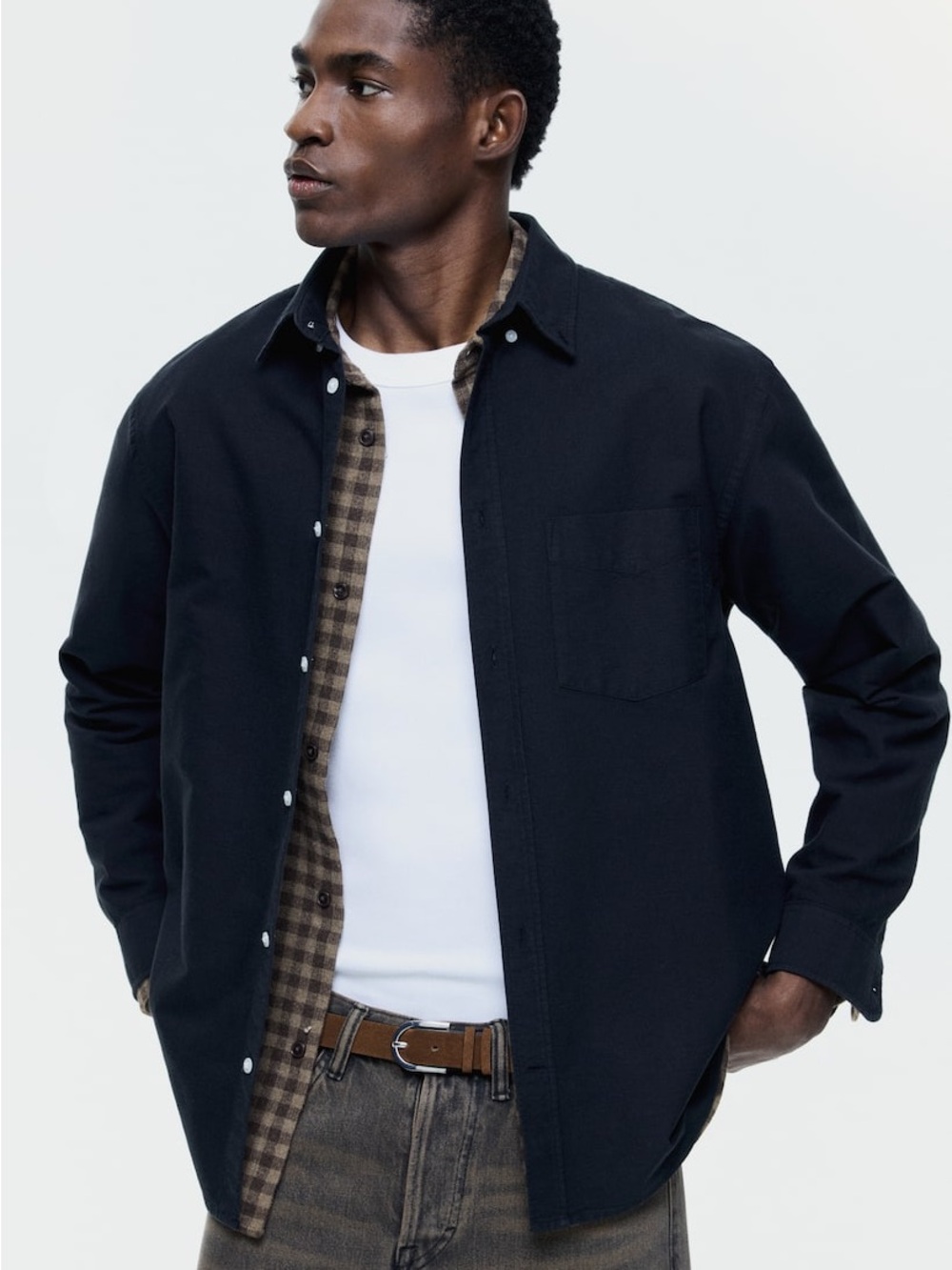 H&M Regular Fit Oxford Shirt in Black - XXL
